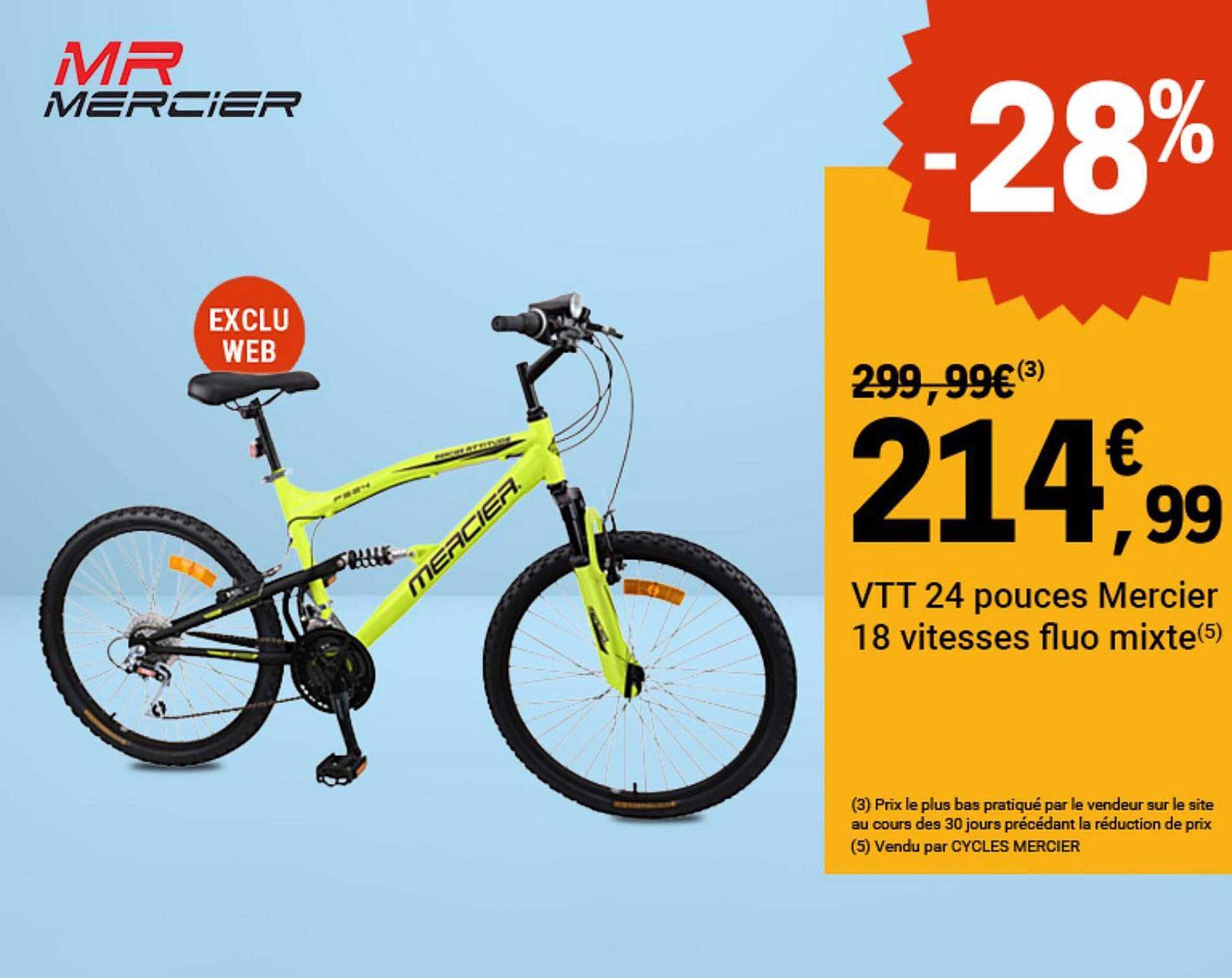 VTT 24 pouces Mercier 18 vitesses fluo mixte