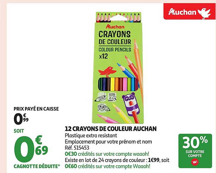 12 CRAYONS DE COULEUR AUCHAN
