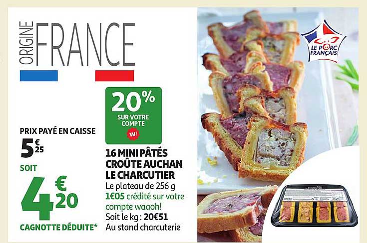 16 MINI PÂTÉS CROÛTE AUCHAN LE CHARCUTIER