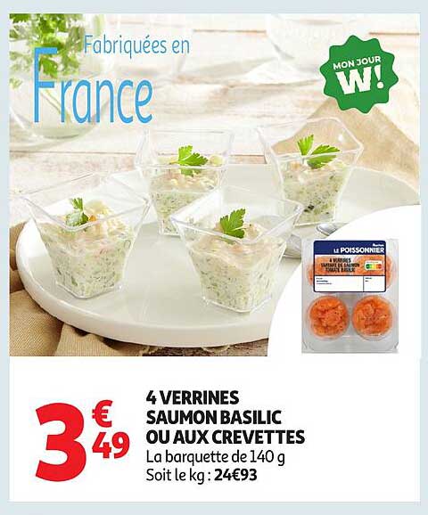 4 VERRINES SAUMON BASILIC OU AUX CREVETTES