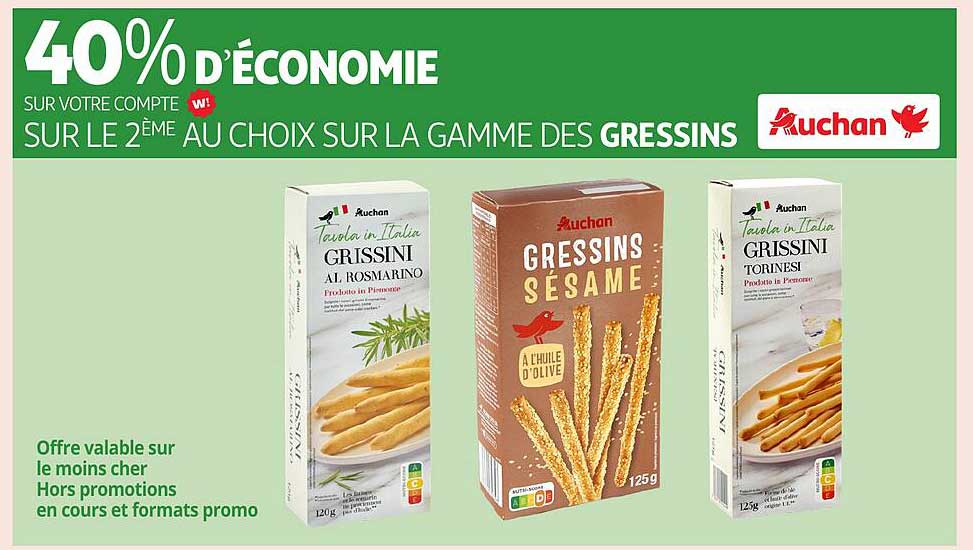 40% d'économie sur votre compte sur le 2ème au choix sur la gamme des gressins