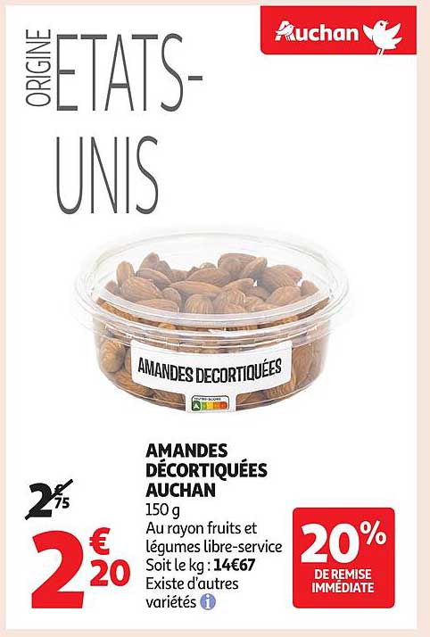 AMANDES DÉCORTIQUÉES AUCHAN