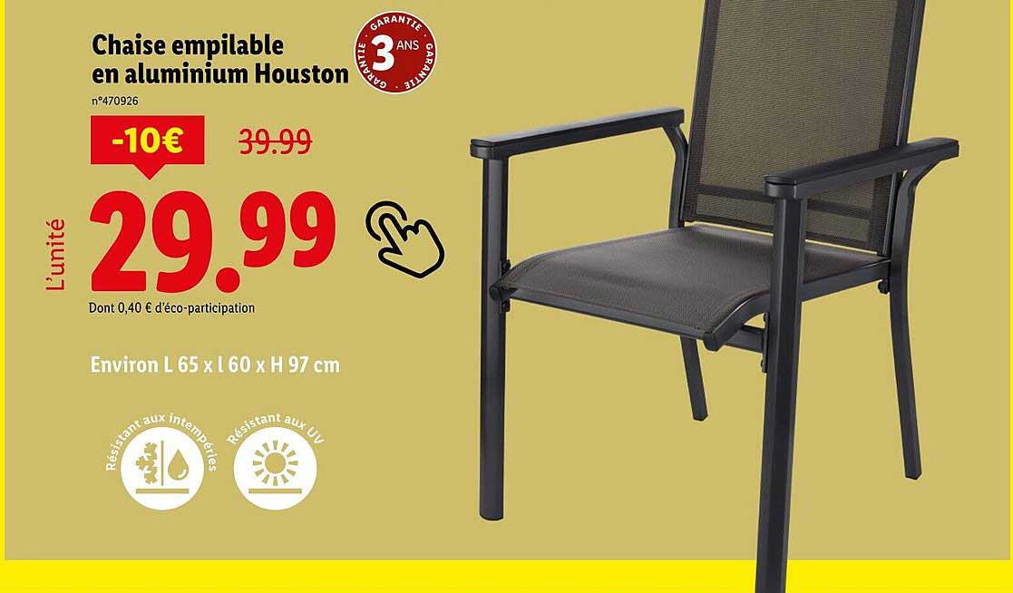 Chaise empilable en aluminium Houston