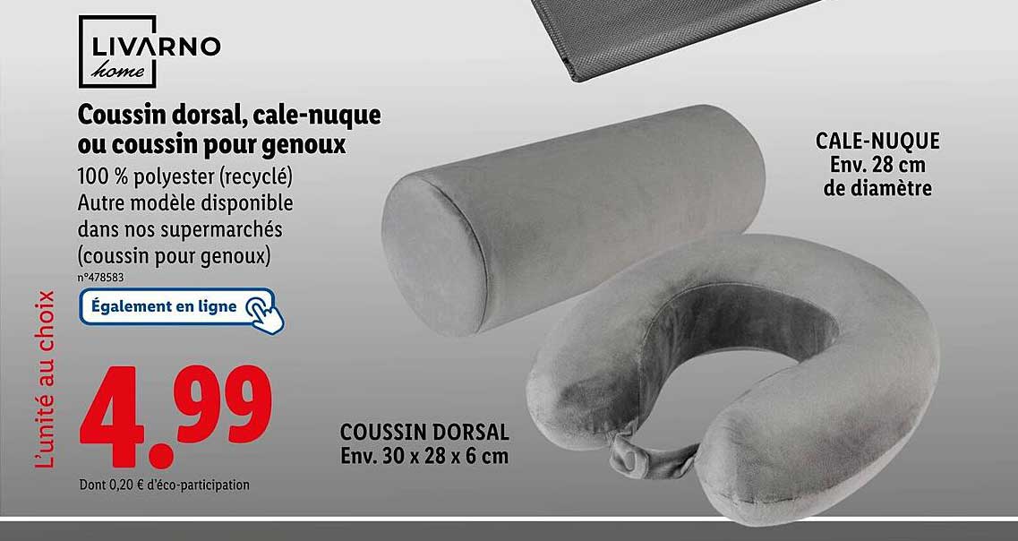 Coussin dorsal, cale-nuque ou coussin pour genoux