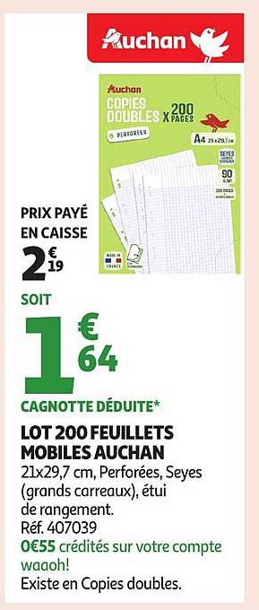 LOT 200 FEUILLETS MOBILES AUCHAN