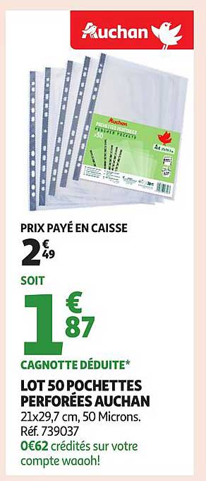 LOT 50 POCHETTES PERFORÉES AUCHAN