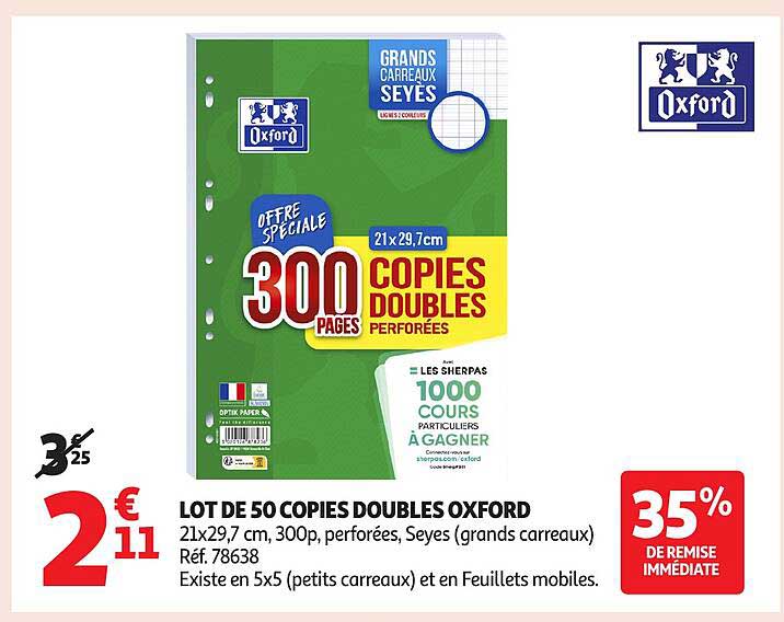 LOT DE 50 COPIES DOUBLES OXFORD