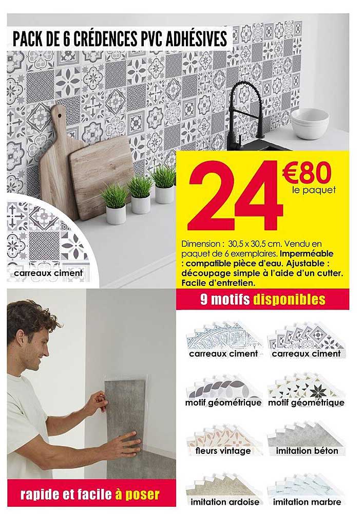 PACK DE 6 CRÉDENCES PVC ADHÉSIVES