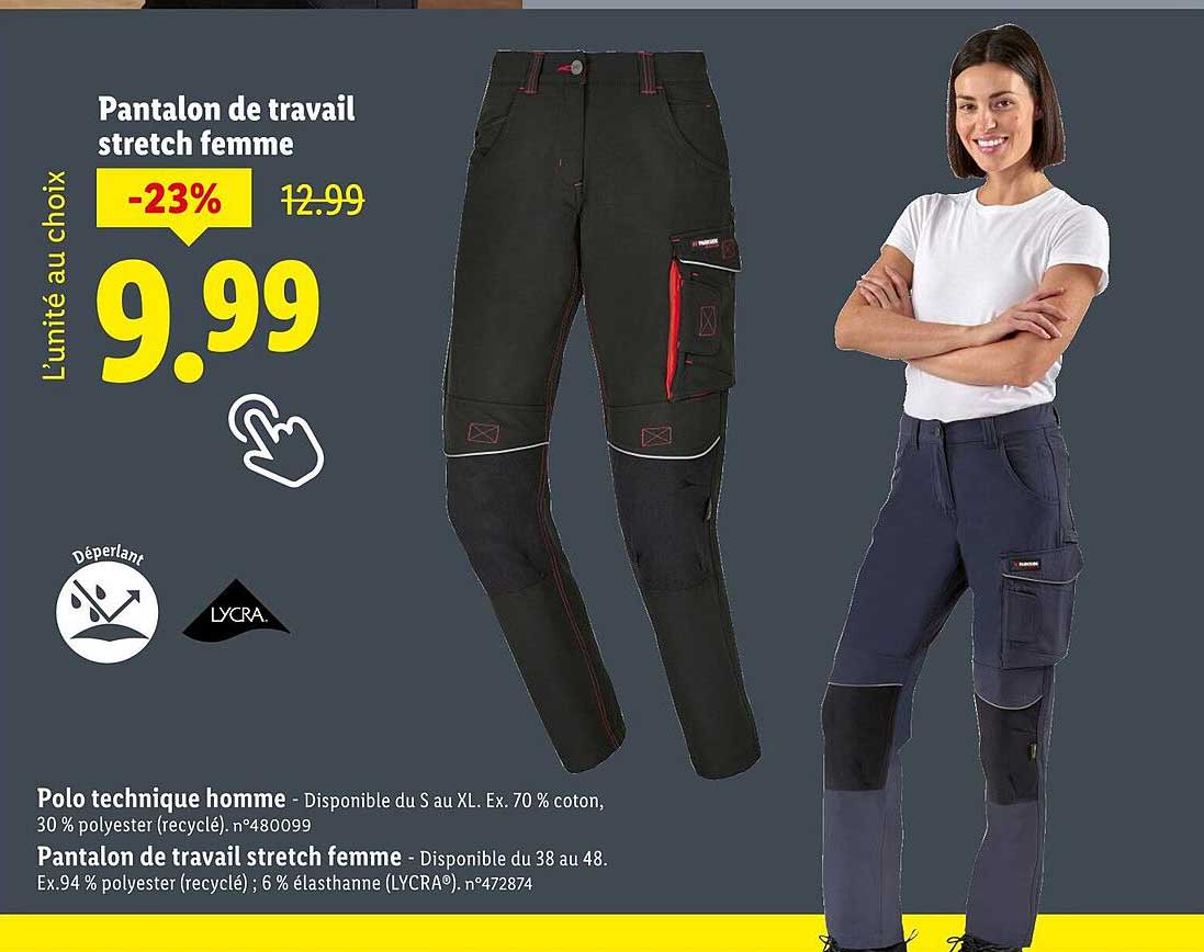 Pantalon de travail stretch femme