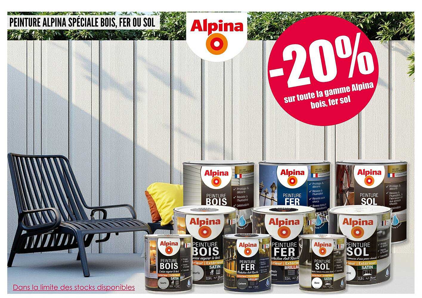 PEINTURE ALPINA SPÉCIALE BOIS, FER OU SOL