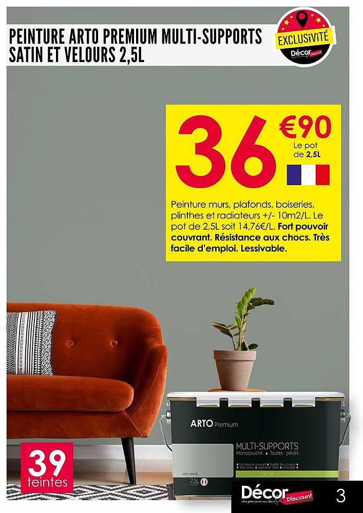 PEINTURE ARTO PREMIUM MULTI-SUPPORTS SATIN ET VELOURS 2,5L