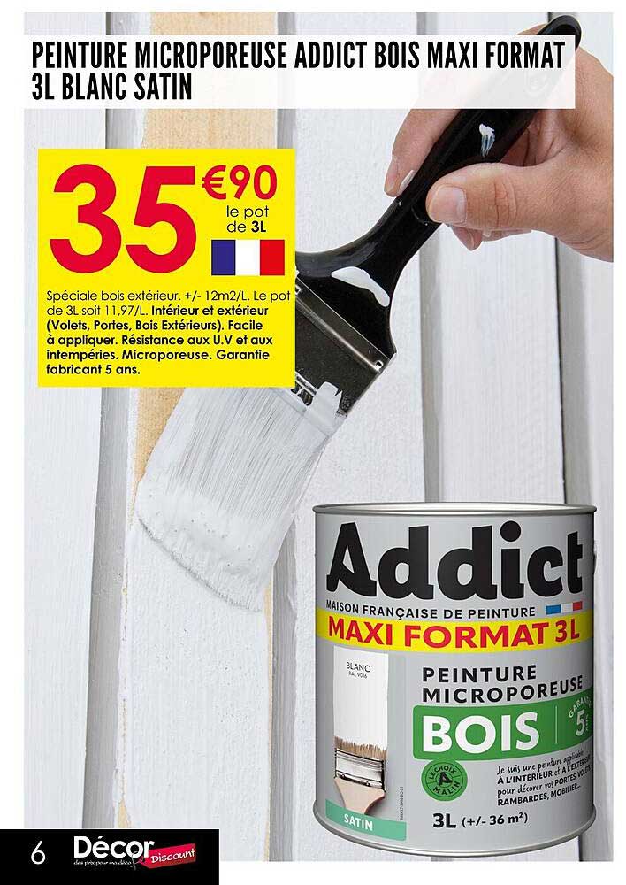 PEINTURE MICROPOREUSE ADDICT BOIS MAXI FORMAT 3L BLANC SATIN