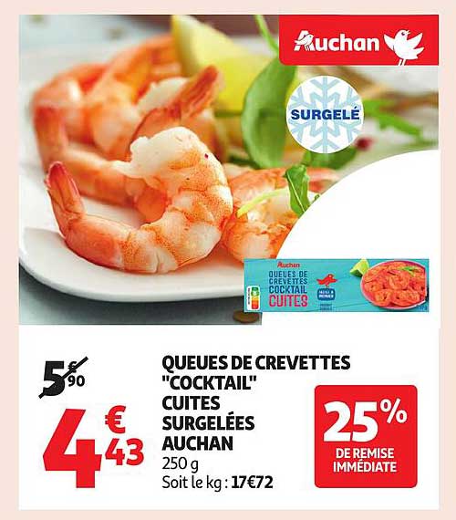 QUEUES DE CREVETTES "COCKTAIL" CUITES SURGELÉES AUCHAN