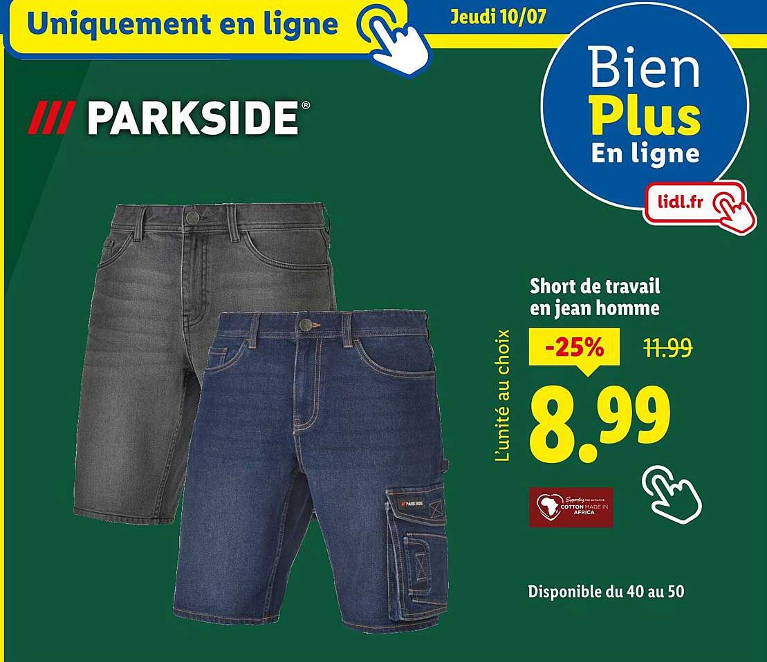 Short de travail en jean homme