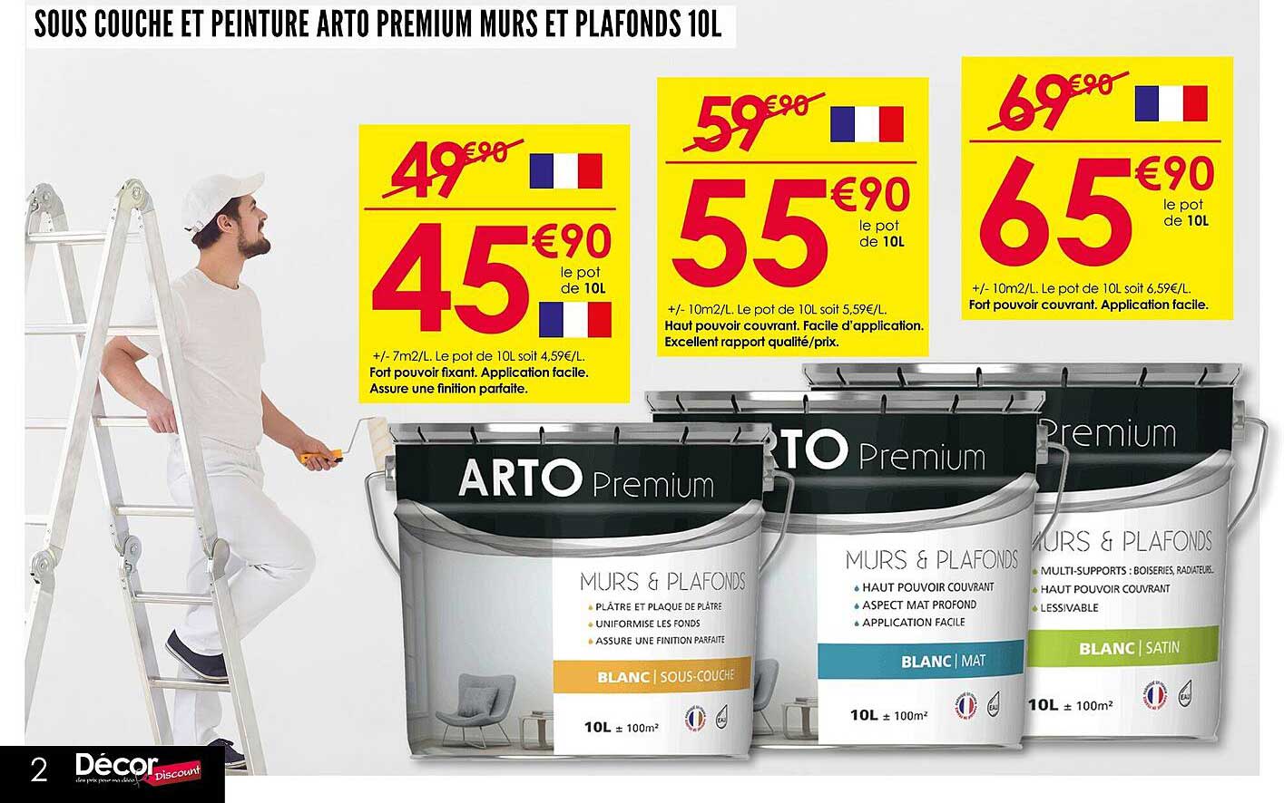 Sous couche et peinture ARTO Premium murs et plafonds 10L