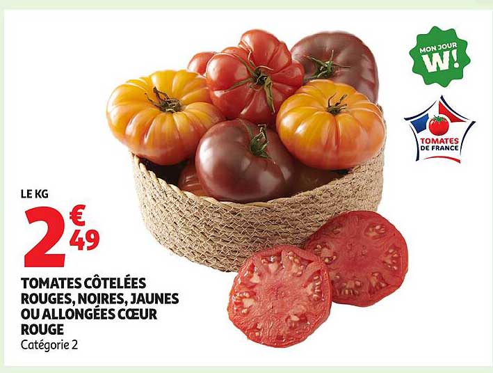 TOMATES CÔTELÉES ROUGES, NOIRES, JAUNES OU ALLONGÉES CŒUR ROUGE