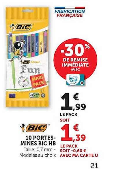 10 PORTES-MINES BIC HB Taille : 0,7 mm - Modèles au choix