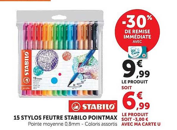 15 STYLOS FEUTRE STABILO POINTMAX
