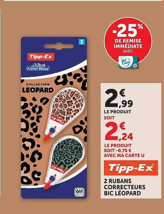 2 RUBANS CORRECTEURS BIC LÉOPARD