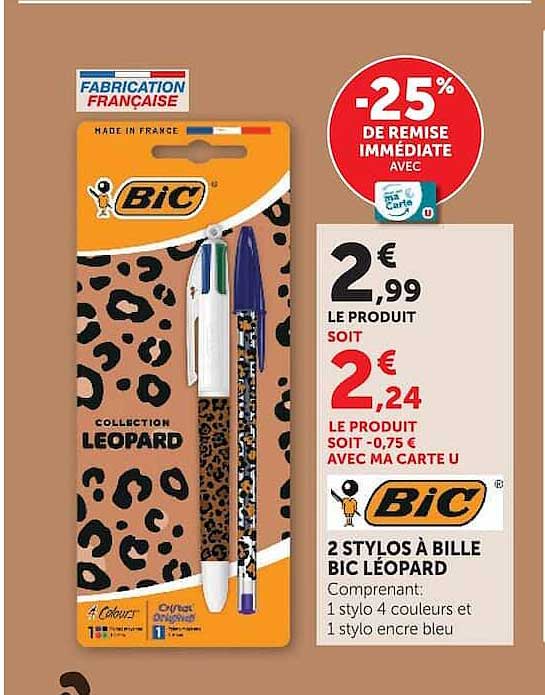 2 STYLOS À BILLE BIC LÉOPARD