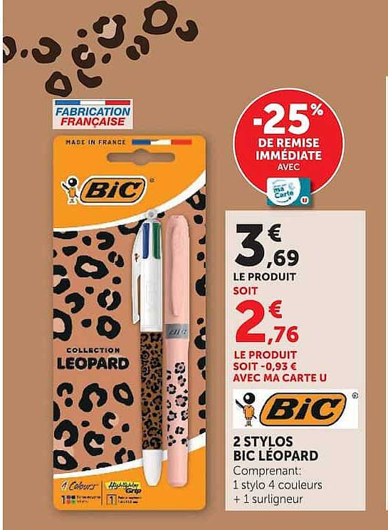 2 STYLOS BIC LÉOPARD