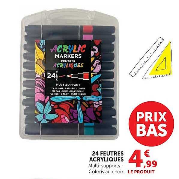 24 FEUTRES ACRYLIQUES Multi-supports - Coloris au choix