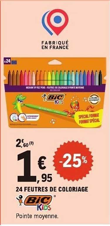 24 FEUTRES DE COLORIAGE BIC Kids Pointe moyenne.
