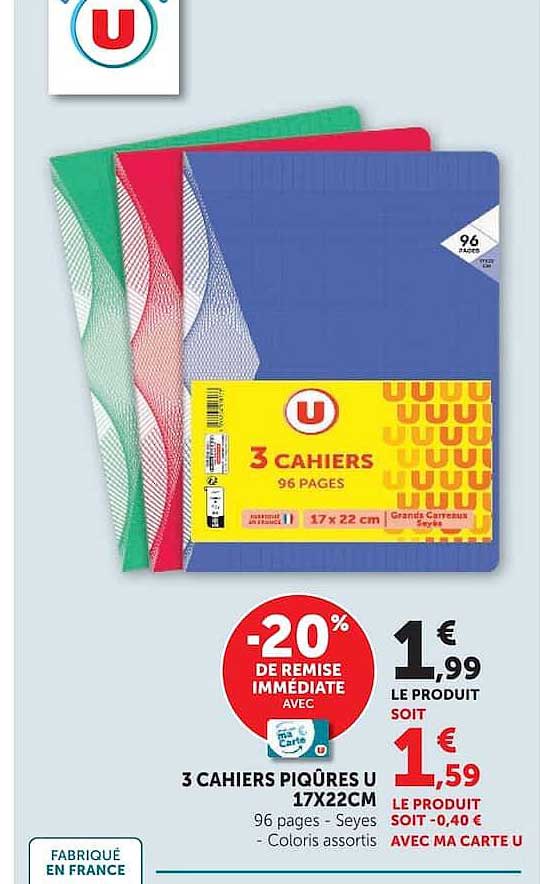 3 CAHIERS PIQÛRES U 17X22CM