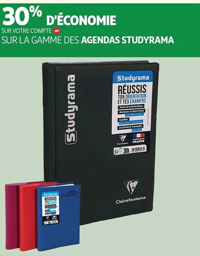 30% D'ÉCONOMIE SUR VOTRE COMPTE SUR LA GAMME DES AGENDAS STUDYRAMA