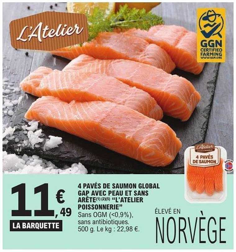 4 pavés de saumon Global Gap avec peau et sans arête « L’Atelier Poissonnerie »
