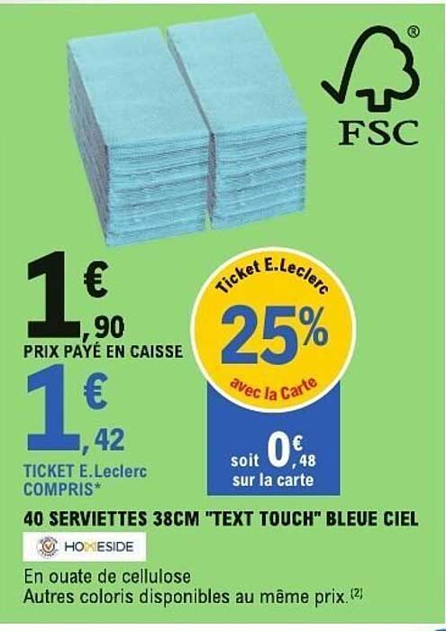 40 SERVIETTES 38CM "TEXT TOUCH" BLEUE CIEL