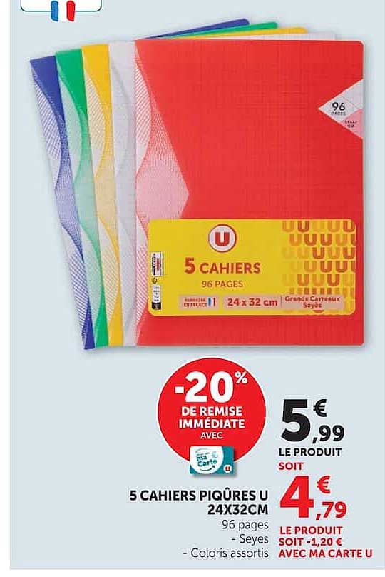 5 CAHIERS PIQÛRES U 24X32CM