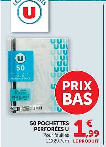 50 POCHETTES PERFORÉES U Pour feuilles 21X29,7cm