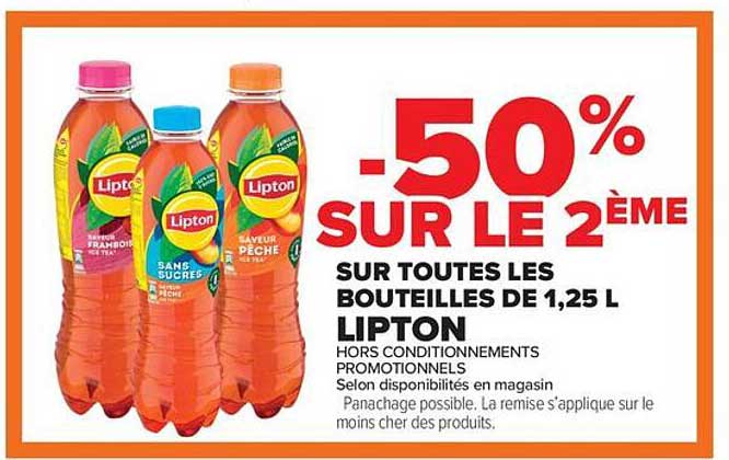 -50% SUR LE 2ÈME SUR TOUTES LES BOUTEILLES DE 1,25 L LIPTON