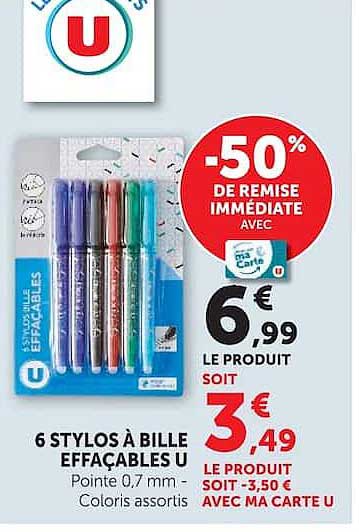 6 STYLOS À BILLE EFFaçABLES U