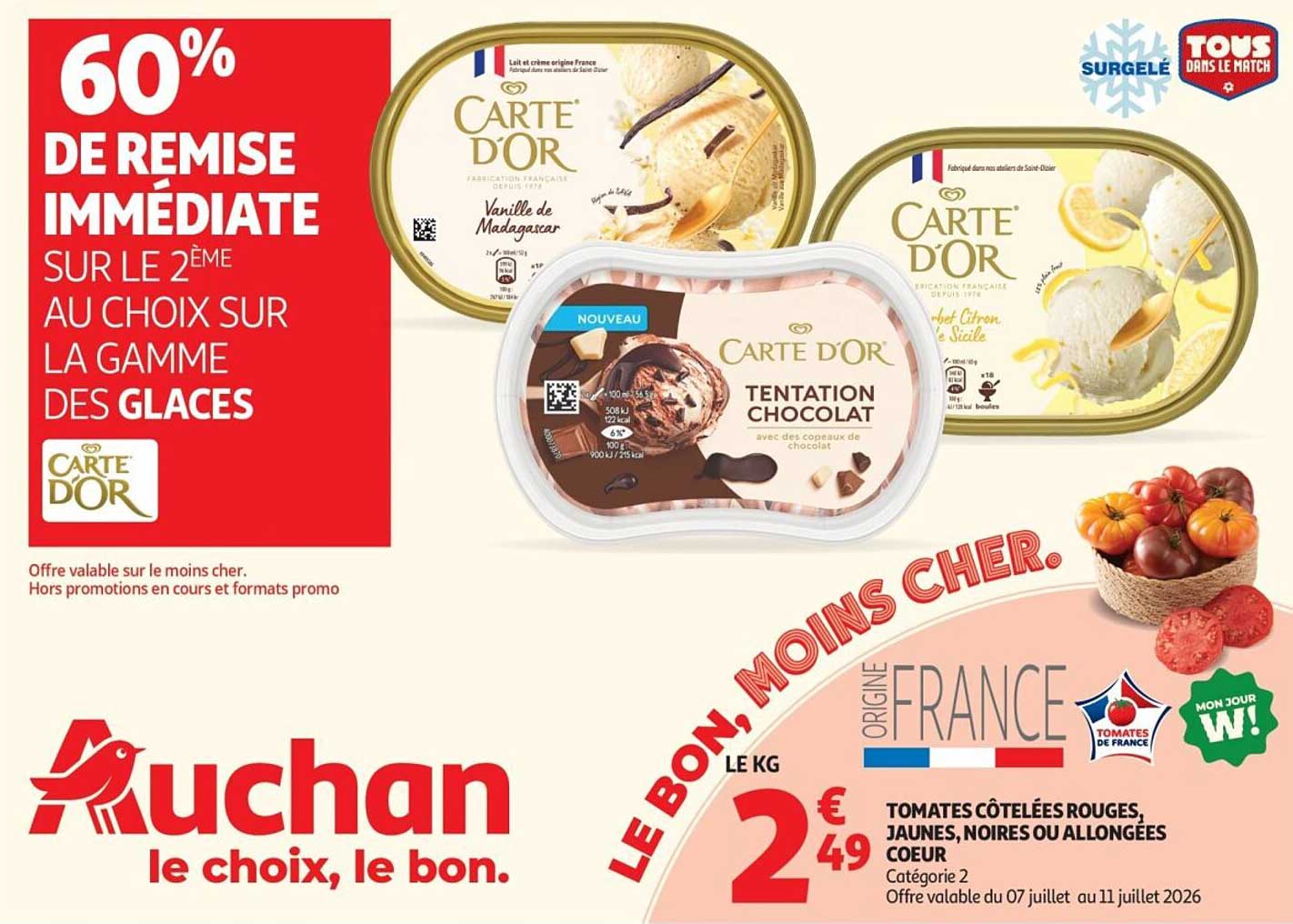 60% DE REMISE IMMÉDIATE SUR LE 2ÈME AU CHOIX SUR LA GAMME DES GLACES