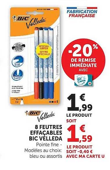 8 FEUTRES EFFAÇABLES BIC VELLEDA