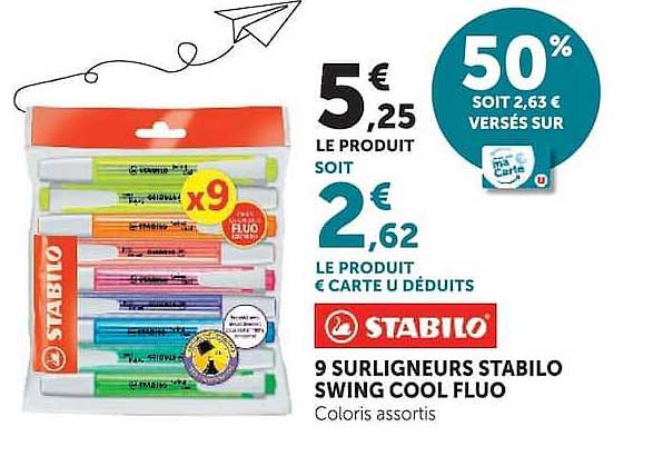 9 SURLIGNEURS STABILO SWING COOL FLUO