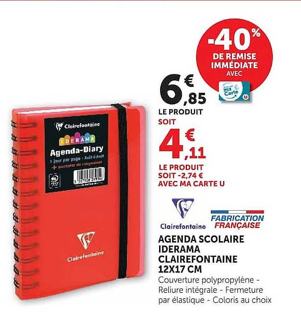 AGENDA SCOLAIRE IDERAMA CLAIREFONTAINE 12X17 CM
