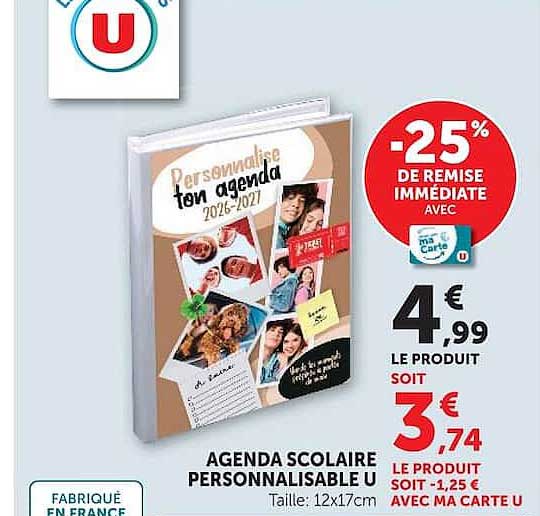 AGENDA SCOLAIRE PERSONNALISABLE U