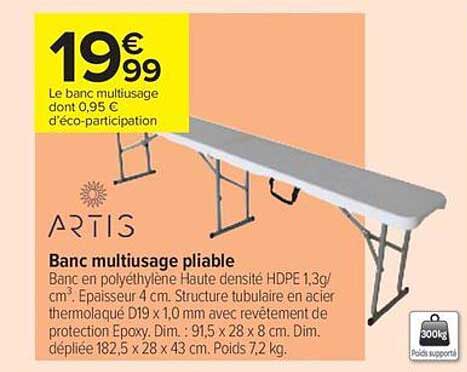 Banc multiusage pliable