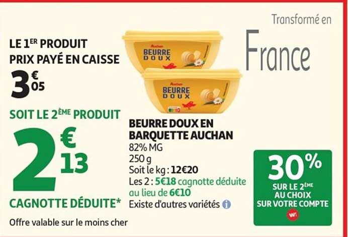 BEURRE DOUX EN BARQUETTE AUCHAN