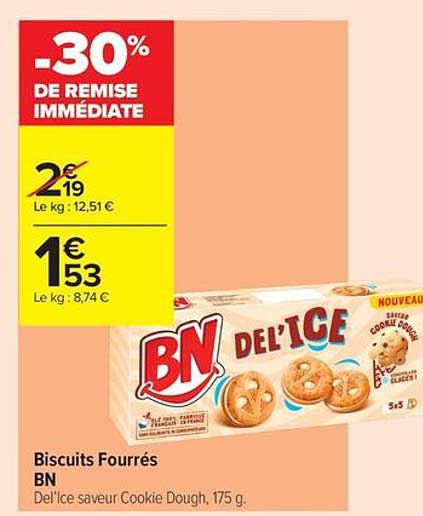 Biscuits Fourrés BN Del'Ice saveur Cookie Dough, 175 g.