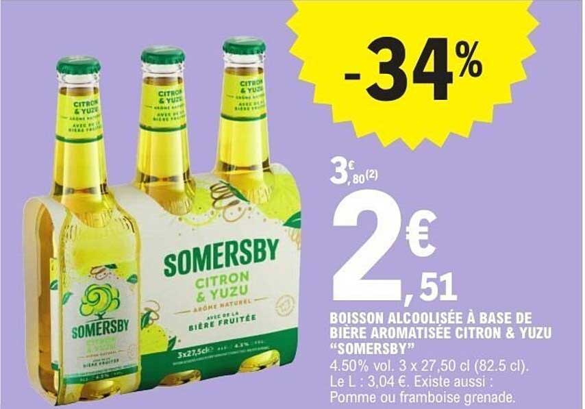 BOISSON ALCOOLISÉE À BASE DE BIÈRE AROMATISÉE CITRON & YUZU “SOMERSBY”