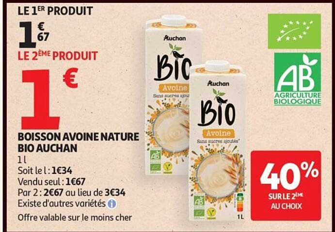 BOISSON AVOINE NATURE BIO AUCHAN