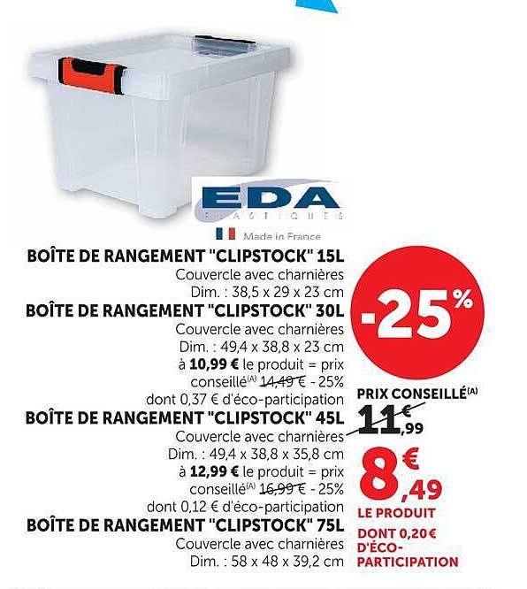BOÎTE DE RANGEMENT "CLIPSTOCK" 15L