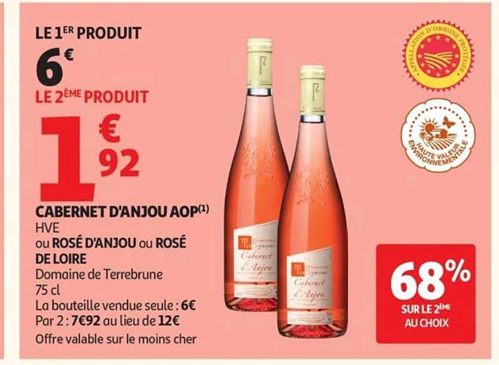 CABERNET D'ANJOU AOP(1) HVE ou ROSÉ D'ANJOU ou ROSÉ DE LOIRE Domaine de Terrebune 75 cl