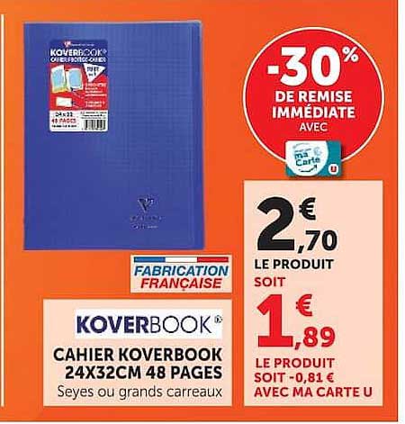 Cahier Koverbook 24x32cm 48 pages Seyes ou grands carreaux