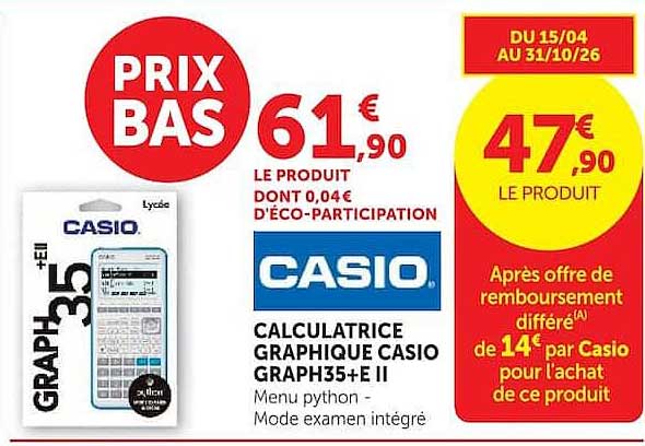CALCULATRICE GRAPHIQUE CASIO GRAPH35+E II