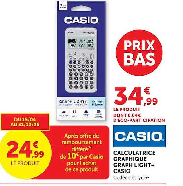 CALCULATRICE GRAPHIQUE GRAPH LIGHT+ CASIO Collège et lycée